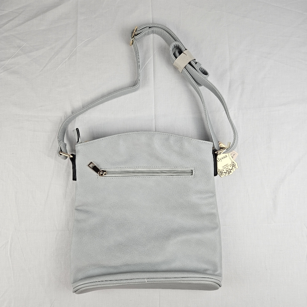 Alyssa light blue gray triple zip pockets crossbody bag - Picture 2 of 16